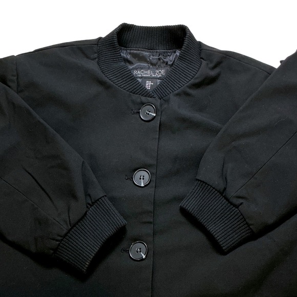 Rachel Zoe Jackets & Blazers - Rachel Zoe Black Bomber Jacket Cropped Button Front Ribbed Collar Cuffs Womens M